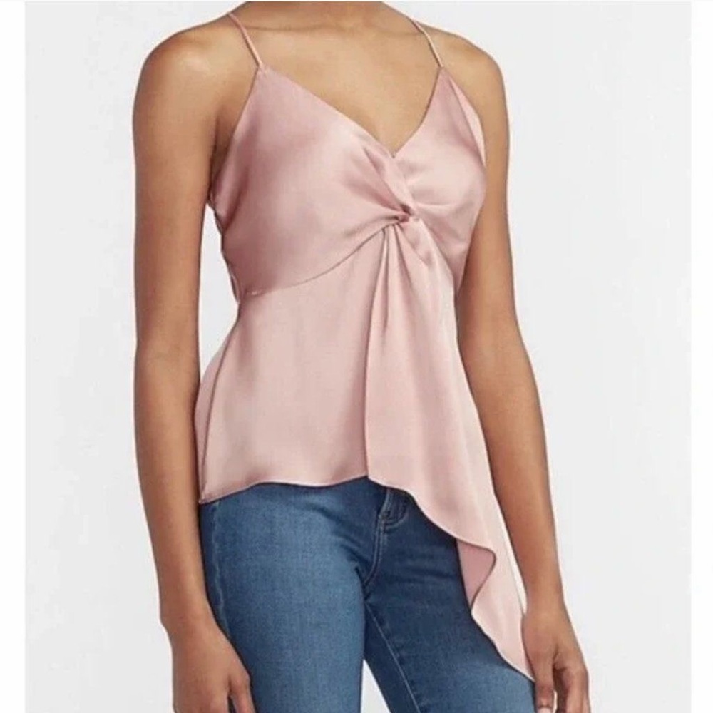 NWOT Express Satin V-Neck Asymmetrical Crossback Flowy Top